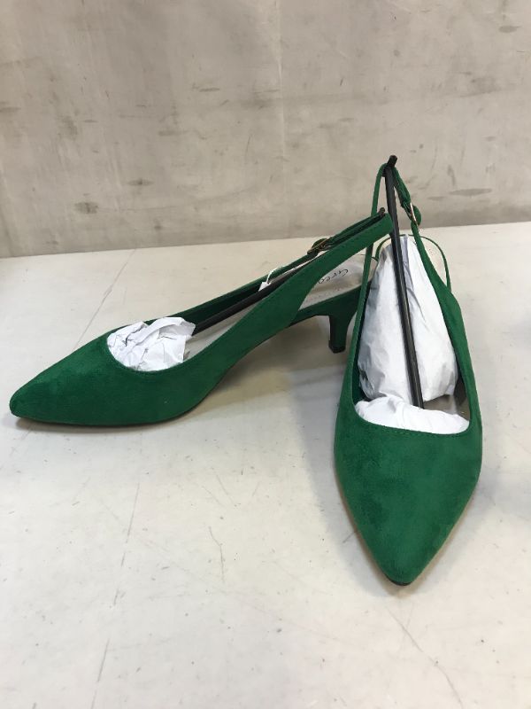Photo 3 of Greatonu Women's Slingback Kitten Heel Pointed Toe Dress Pumps Shoes Green Suede, 9