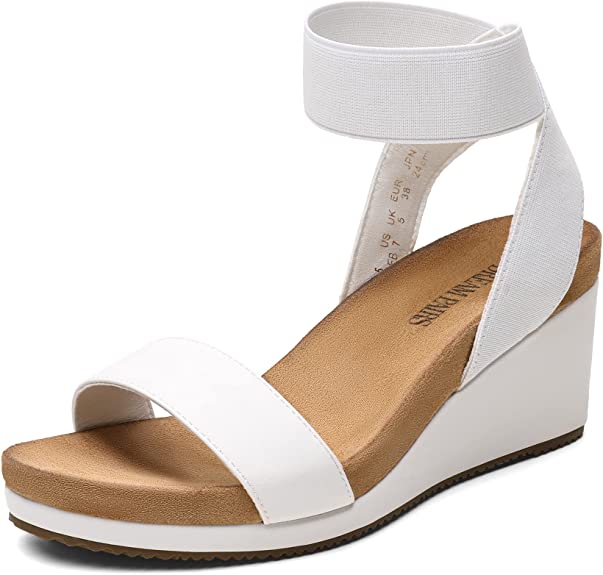 Photo 1 of DREAM PAIRS Women's Elastica Ankle Strap Open Toe Platform Wedge Sandals, White, 8