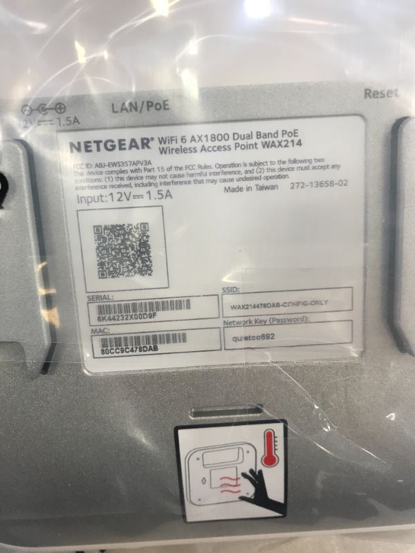 Photo 6 of NETGEAR WiFi 6 Access Point (WAX214) - Dual-Band PoE Access Point AX1800 Wireless Speed | 1 x 1G Ethernet PoE Port | Up to 128 Devices | 802.11ax | WPA3 Security | MU-MIMO | Power Adapter Not Included

