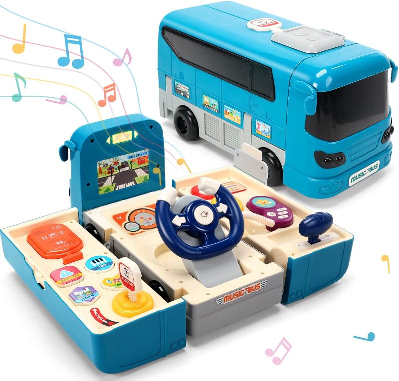 Photo 1 of CUTE STONE Bus Car Toy, Kids Play Vehicle with Sound and Light, Simulation Steering Wheel, Musical School Bus Toy for Toddler, Educational Bus Driving Toy Gift for Toddlers Boys & Girls
