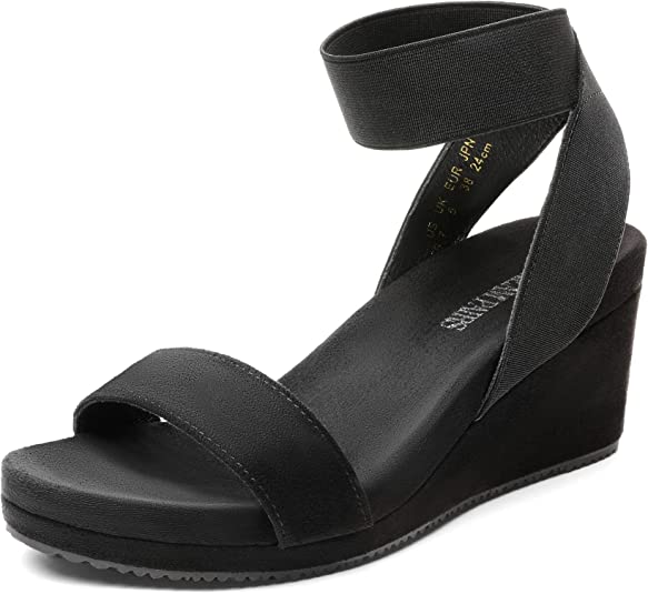 Photo 1 of DREAM PAIRS Women's Elastica Ankle Strap Open Toe Platform Wedge Sandals, Black, 8