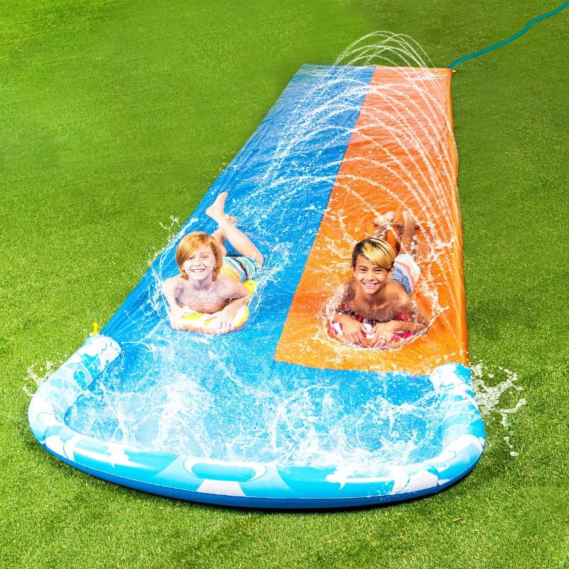 Photo 1 of JOYIN 20ft Slip and Slide Water Slide with 2 Bodyboards, Slip n Slide Summer Toy with Build in Sprinkler for Backyard and Outdoor Water Toys Play 20ft x 62in
