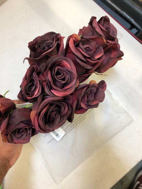 Photo 3 of Artificial Silk Rose Velvet Flower for Bouquets, Weddings, Valentines, Wreaths, Crafts, Single Stem (1 Dozen) 15" Long, Red
