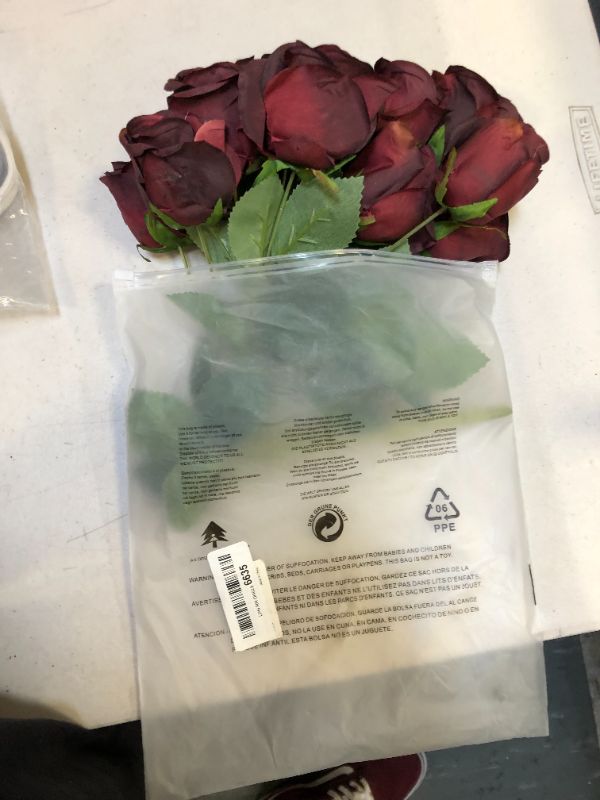 Photo 2 of Artificial Silk Rose Velvet Flower for Bouquets, Weddings, Valentines, Wreaths, Crafts, Single Stem (1 Dozen) 15" Long, Red
