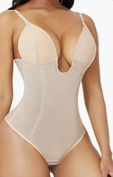 Photo 1 of FeelinGirl Thong Shapewear Bodysuit for Women Tummy Control Body Shaper U Plunge Fajas Colombianas Waist Trainer Corset (Size Small)
