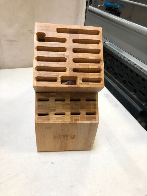 Photo 2 of 20 Slot Universal Knife Block: Shenzhen Knives X-Large Bamboo Wood Knife Block without Knives - Countertop Butcher Block Knife Holder and Organizer with Wide Slots for Easy Kitchen Knife Storage

