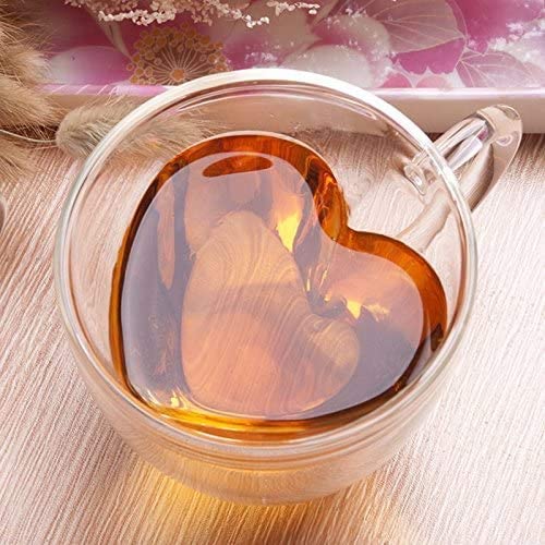 Photo 1 of Easicozi Heart Shaped Double Walled Insulated Glass Coffee Mugs or Tea Cups, Double Wall Glass 8 oz, Clear
