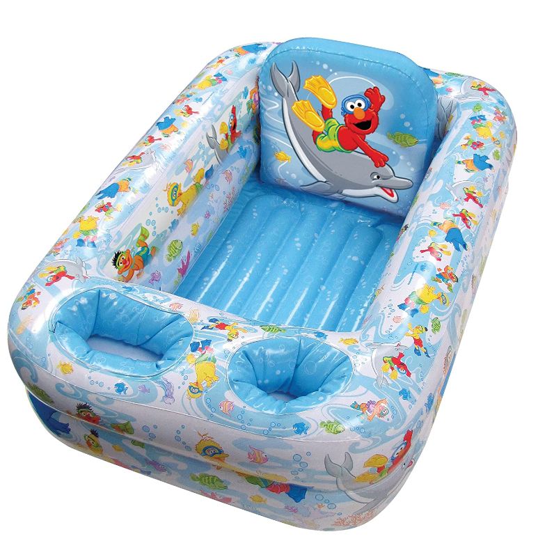 Photo 1 of Sesame Street Air-Filled Cushion Bath Tub - Free-Standing, Blow up, Portable, Inflatable, Safe Bathing, Baby Bathtub, Toddler Bathtub  -- Packaging Slightly Damaged --
