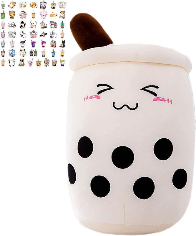 Photo 1 of Lovely White Bubble Boba Tea Plush Pillow Stuffed Cartoon Body Pillow 13.7 Inch and 50 PCS Boba Tea Stickers Birthday Gifts for Kids (4. White, 2. 35CM)
