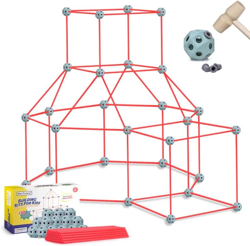 Photo 1 of Building Kit for Kids, 130 PCS Air Construction Toys for 6 7 8 9 10 11 12 Years Old Boys and Girls, DIY Fun Building Castles Tunnels Play Tent Tower with a Hammer and Nails
