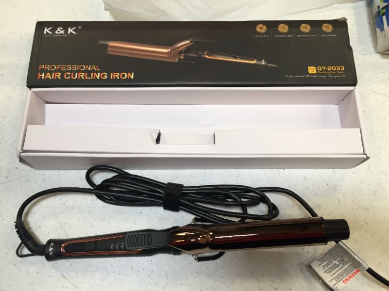 Photo 3 of K&K Curling Iron 1.25 inch with clamp Hair Curler with Ceramic Coating Barrel Adjustable Temp LED Display for Long Hair PTC Instant Heat up to 450°F Professional Curling Wand Dual Voltage
