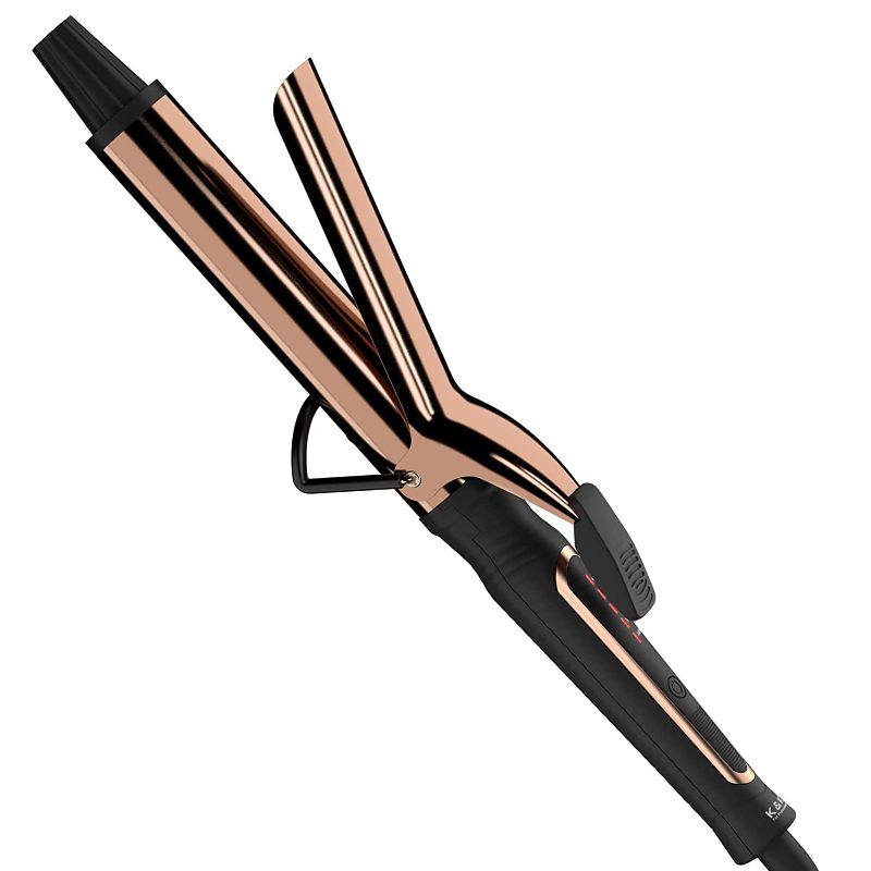 Photo 1 of K&K Curling Iron 1.25 inch with clamp Hair Curler with Ceramic Coating Barrel Adjustable Temp LED Display for Long Hair PTC Instant Heat up to 450°F Professional Curling Wand Dual Voltage
