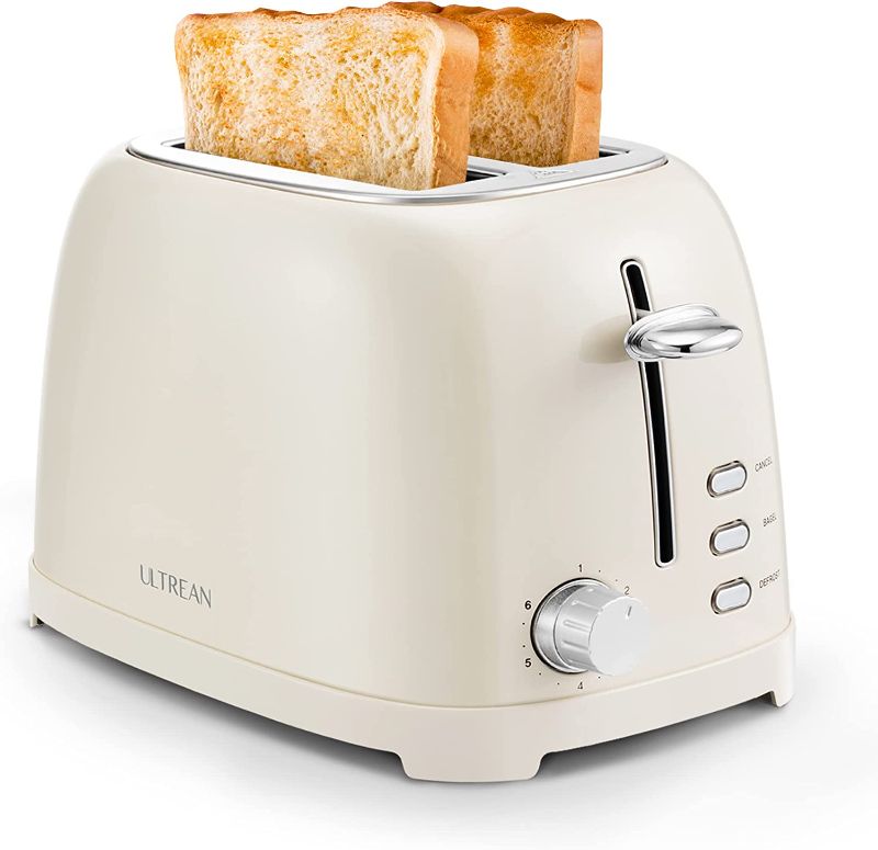 Photo 1 of Ultrean Toaster 2 Slice with Extra-Wide Slot, Retro Stainless Steel Toaster with Removable Crumb Tray, Small Toaster with 6 Browning Settings, Cancel, Bagel, Defrost Functions, 825 W, Cream
