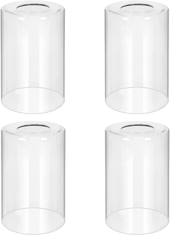 Photo 1 of 4 Pack Clear Glass Lamp Shade, 5.5in High, 3.5in Diameter, 1.65inch Fitter, Cylinder Glass Shades Replacement Lampshade Covers for Chandelier Vanity Wall Sconces Light Fixture High Transmittance
