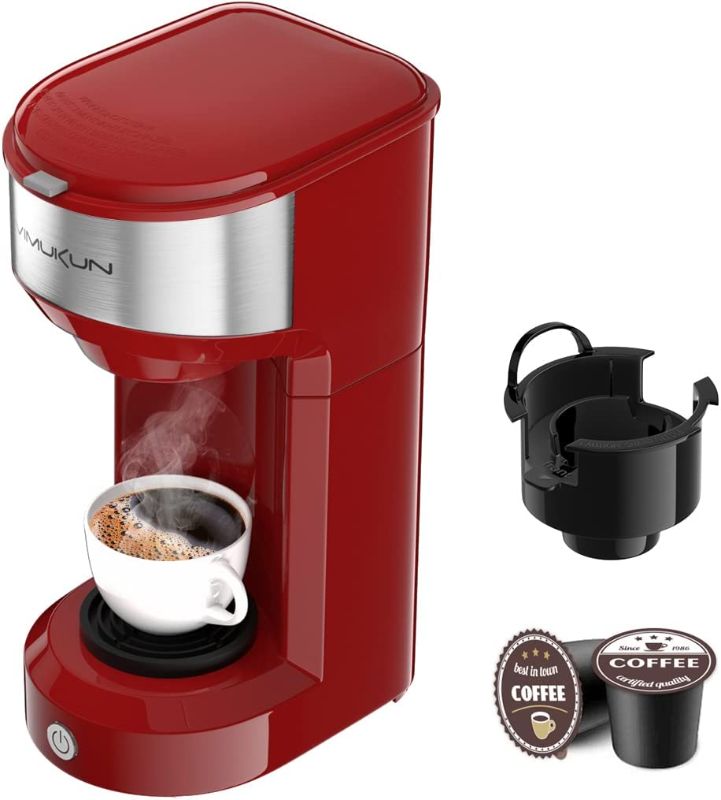 Photo 1 of Single Serve Coffee Maker Coffee Brewer for K-Cup Single Cup Capsule and Ground Coffee, Single Cup Coffee Makers with 6 to 14oz Reservoir, Mini Size (Red)
