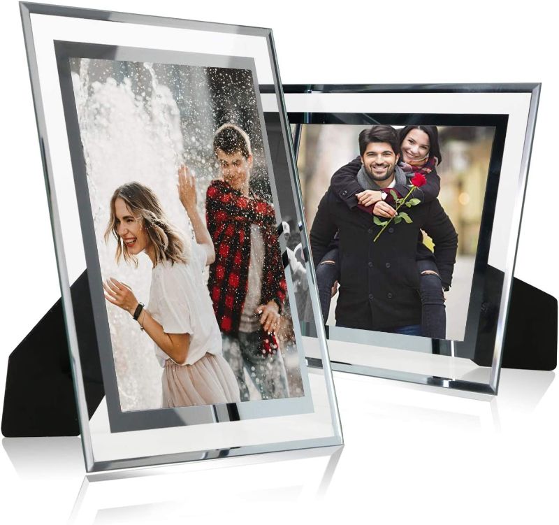 Photo 1 of 8x10 Glass Picture Frame,Silver Mirrored for Photo Display Stand on Tabletop, Pack of 1 By Cq acrylic
