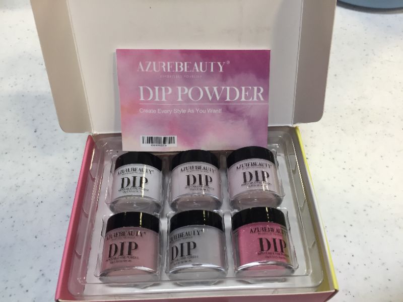 Photo 2 of Dip Powder Nail Set, AZUREBEAUTY 6 Colors Classic Nude Collection Skin Tone Glitter Pastel Dipping Powder Starter Kit French Nail Art Manicure DIY Salon Home Gifts for Women, No Need Nail Lamp Cured
