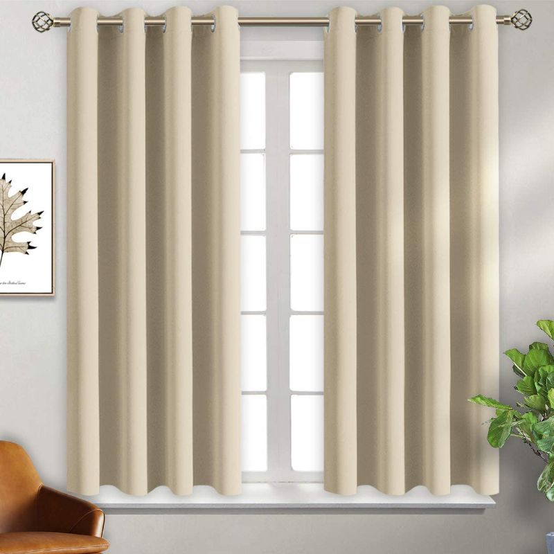 Photo 1 of BGment Blackout Curtains for Bedroom - Grommet Thermal Insulated Room Darkening Curtains for Living Room, Set of 2 Panels, Each 46 x 54 Inch, Beige
