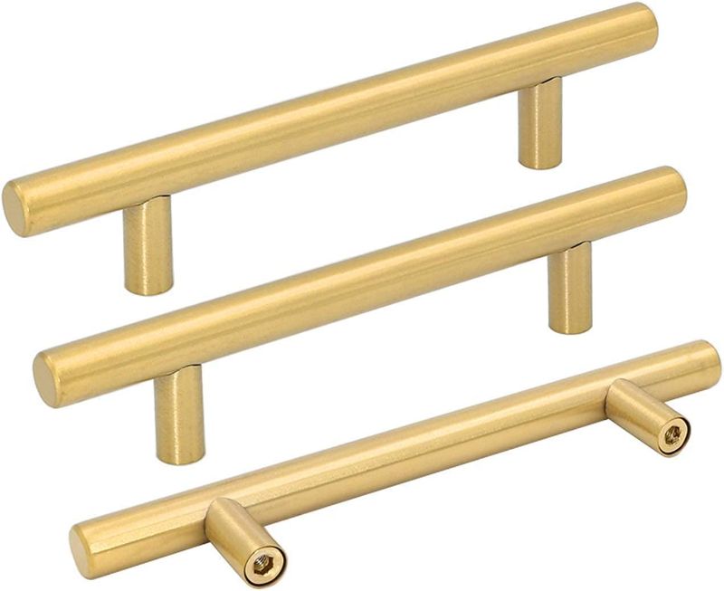 Photo 1 of 5 Pack Oyx Drawer Handles Brushed Brass Kitchen Cabinet Pulls 5 inch Centers - LS201GD128 Gold Dresser Handles Bathroom Cabinet Door Pulls
