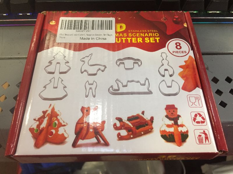 Photo 1 of 8Pcs Christmas Cookie Cutter Set, 3D Christmas Biscuit Cookie Mold, Christmas Cake Fondant Chocolate Cutters, Christmas Holiday DIY Baking Tools with Christmas Tree, Snowman, Reindeer, Sled Shapes
