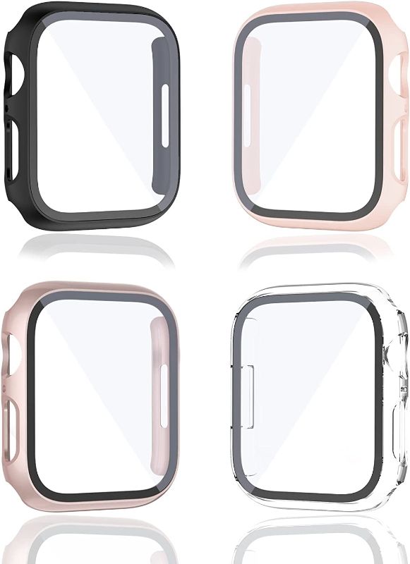 Photo 1 of 2x HASDON 4 Pack Compatible with Apple Watch Series 7 Case 45mm with Tempered Glass Screen Protector, Hard PC Overall Protective Cover Bumper for iWatch 7 Accessories (Black/Rose Gold/Clear/Pink)
