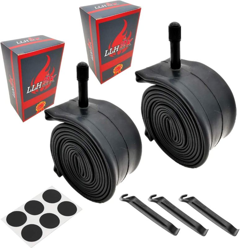 Photo 1 of 26 Inch Tube - 26 x 1.95 26x2.125 26x1.75 26 x 2.25 Bike Tube 26 x 2.125 with Extra Repair Levers and Kits,?6 Self-Adhesive Round Patches - Anti Heat Resistance
