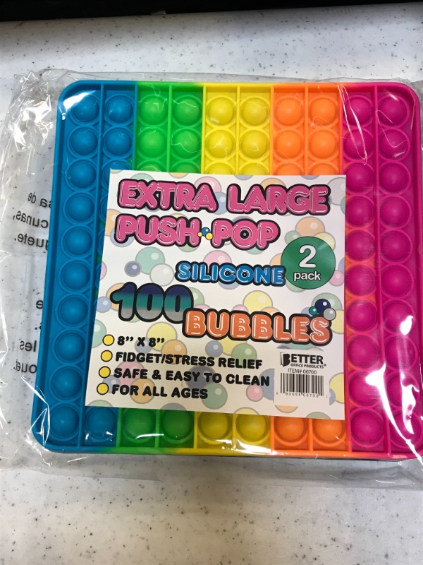 Photo 2 of Silicone Push Pop Extra Large, 2 Pack, 100 Bubbles Per Sensory Fidget Toy, 8" x 8" (10 x 10 Bubbles), Stress Reliever, Neon Colors and Blue Tie Dye, Better Office Products (XL Silicone Pop Toy)
