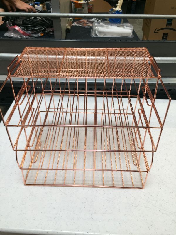 Photo 2 of Stackable File Tray, 4 Tier Paper Organizer Tray, Wire Desk File Sorter Shelf for Mail, Magazine, Document, Folder, Book and More (Rose Gold)