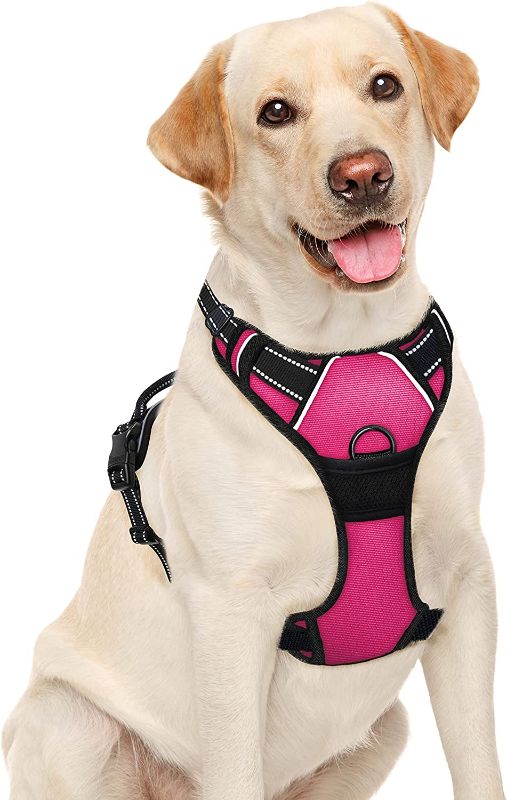 Photo 1 of BARKBAY No Pull Pet Harness Dog Harness Adjustable Outdoor Pet Vest 3M Reflective Oxford Material Vest for PINK Dogs Easy Control for Small Medium Large Dogs (L)

