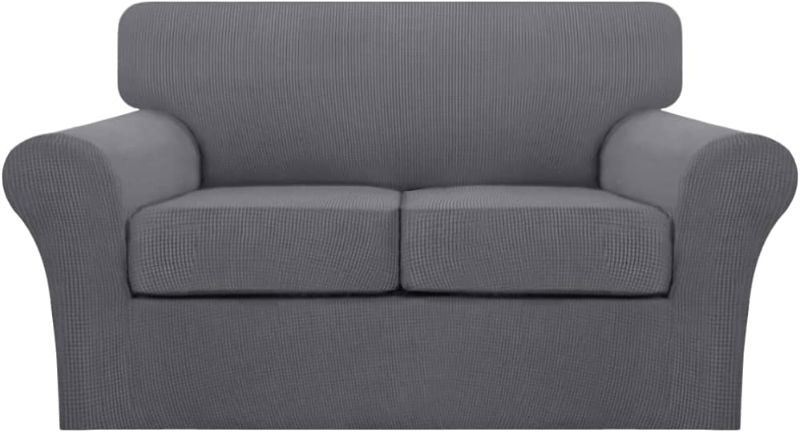 Photo 1 of 3 Piece Sofa Covers for 2 Cushion Couch Sofa Slipcover Soft Couch Cover for Dogs-Washable Sofa Furniture Covers with 2 Individual Cushion Covers, Feature Thick Jacquard Fabric (Medium, Gray)
