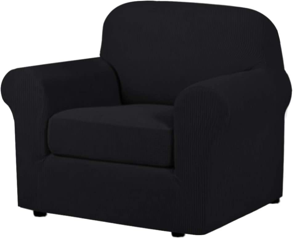 Photo 1 of 2 Piece Stretch Stylish Furniture Cover / Protector Chair Covers for Living Room Soft with Elastic Bottom for Kids, Spandex Jacquard Fabric Small Checks(Chair, Black)
