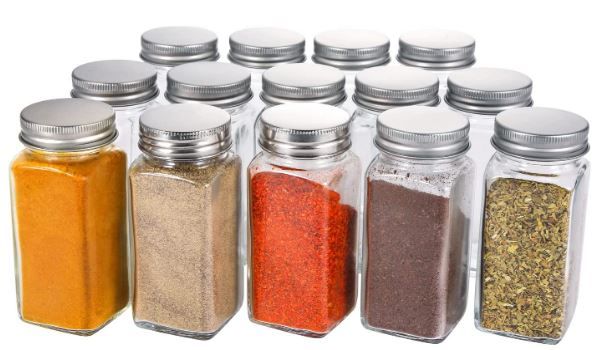 Photo 1 of AOZITA 14 Pcs Glass Spice Jars with Spice Labels - 4oz Empty Square Spice Bottles - Shaker Lids and Airtight Metal Caps - Chalk Marker and Silicone Collapsible Funnel Included
