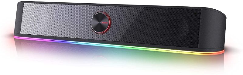 Photo 1 of Redragon GS560 Adiemus RGB Desktop Soundbar, 2.0 Channel Computer Speaker with Dynamic Lighting Bar Audio-Light Sync/Display, Touch-Control Backlit with Volume Knob, USB Powered w/ 3.5mm Cable
UNABLE TO TEST