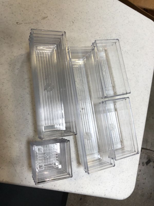 Photo 1 of 14 PCS Clear Plastic Drawer Organizer Tray for Makeup, Kitchen Utensils, Jewelries and Gadgets
