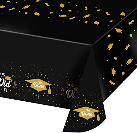 Photo 4 of 2 pack Black and Gold Plastic Graduation Tablecloth – Very Large Graduation Table Cover – Decorations – 108" x 54"