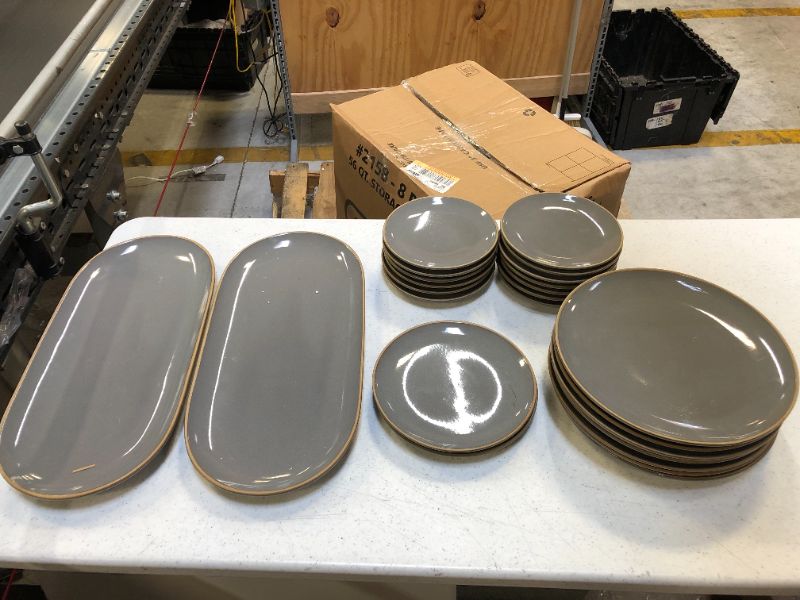 Photo 1 of 24 SET of Plates, Stoneware Exposed Rim Oblong Serve Tray Gray - Hearth & Hand with Magnolia