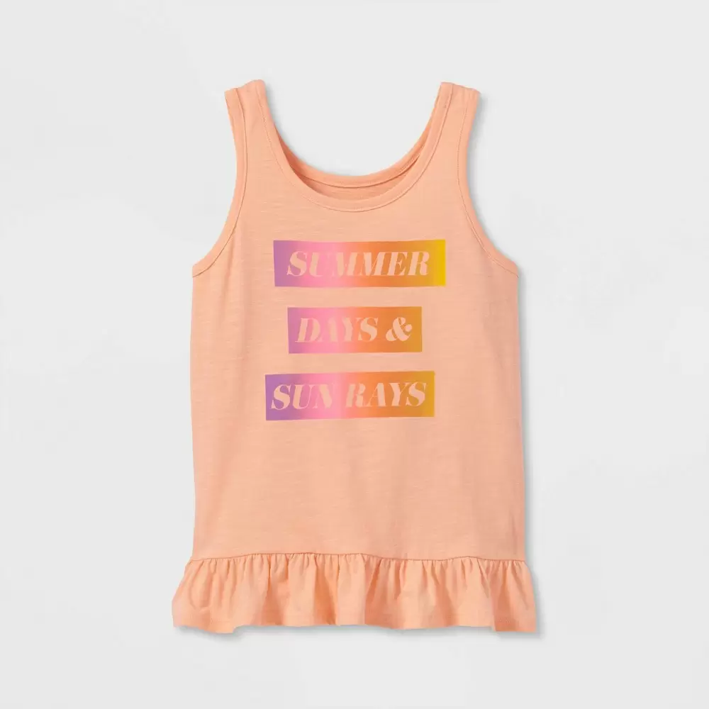 Photo 1 of Girls' Printed Tank Top - Cat & Jack Peach SMALL (2 PACK)