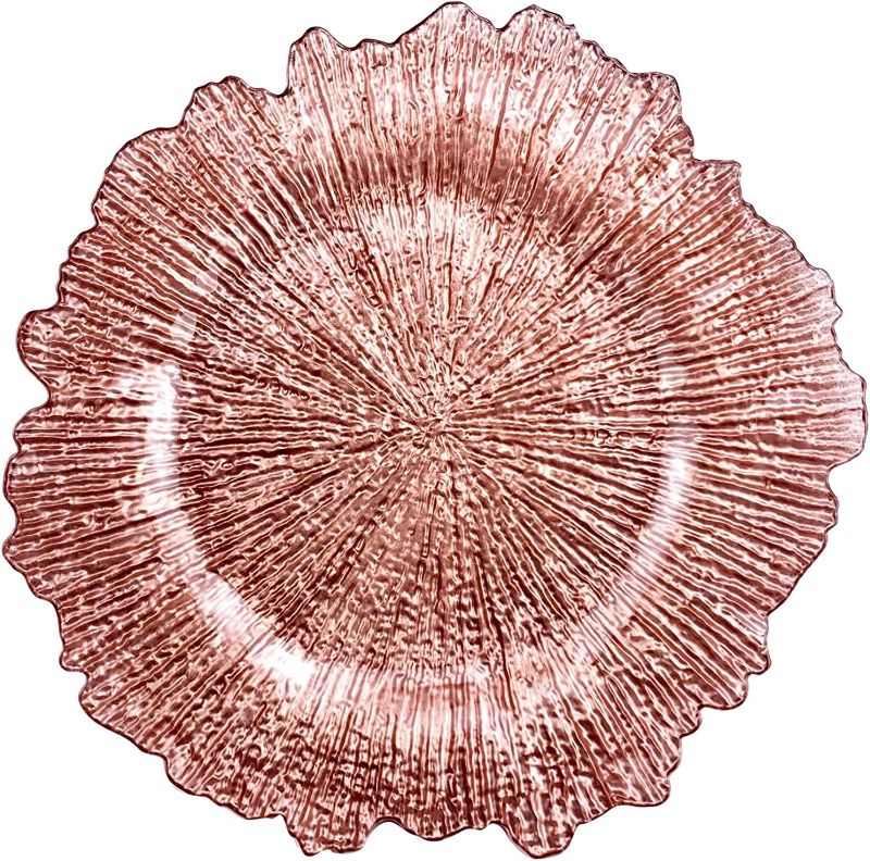 Photo 1 of  Surface Reef Charger Plates Plastic Round 13Inch Charger Plates Set of 6 (ROSE GOLD)