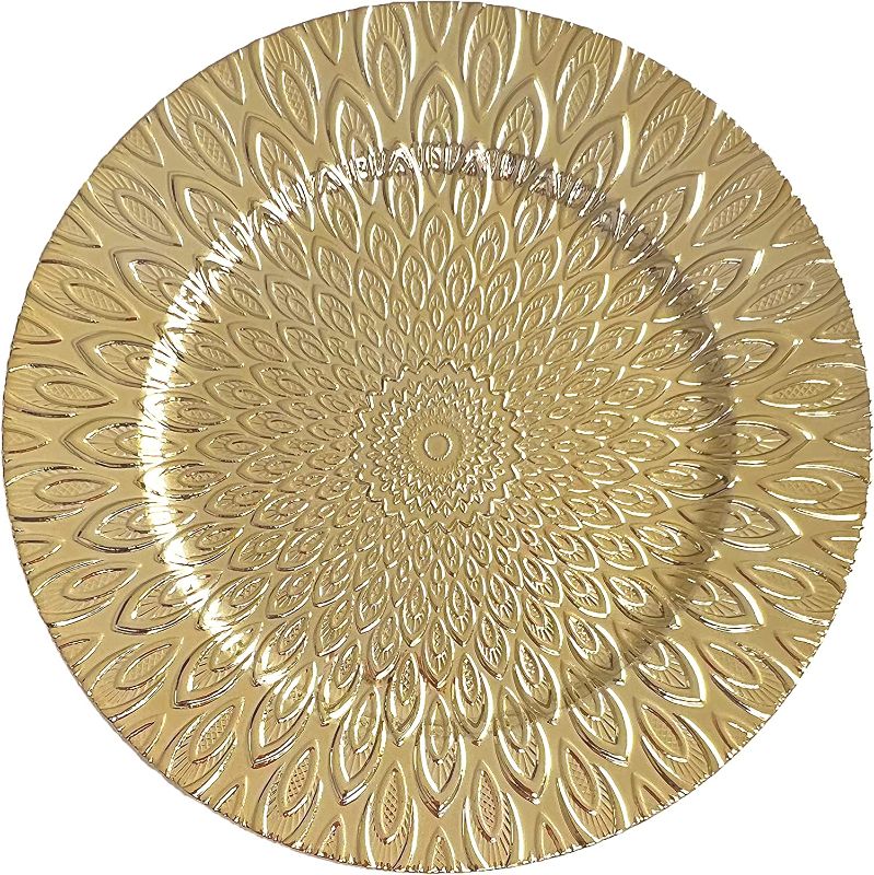 Photo 1 of 
Henilosson 13 Inch Round Gold Charger Plates - Peacock Plastic Plate Chargers for Dinner Plates - Wedding Décor Place-mats (6, Peacock Gold)