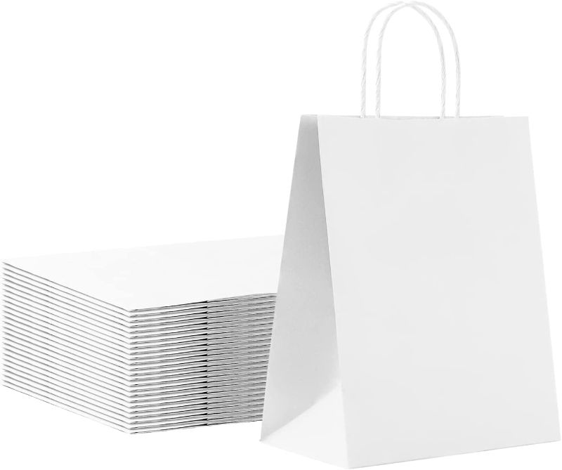 Photo 1 of 
Ditwis Medium White Gift Bag with Handles Pack of 25, 8x4.75x10 Inches Kraft Paper Bags Bulk for Party Favor Birthday Wedding Retail Shopping