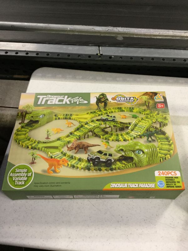 Photo 2 of Dinosaur Track Toys, 200+ Pcs Create A Dinosaur World Road Race, Flexible Track Playset with 1 Dinosaur Car,1 Race Car,8 Dinosaurs for 3 4 5 6 Year & Up Old Boys Girls Kids Toddlers Great Gift - factory sealed new 