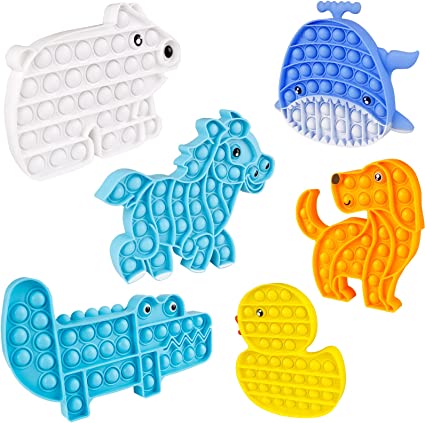 Photo 1 of 6 Packs Pop Fidget Pops Toys Gifts for Kids Teens Adult Its Poppers It Push Bubble Sensory Stress Relief Satisfying Gift Ideas Christmas Party Games Package Dog Duck Whale Horse Crocodile Polar Bear