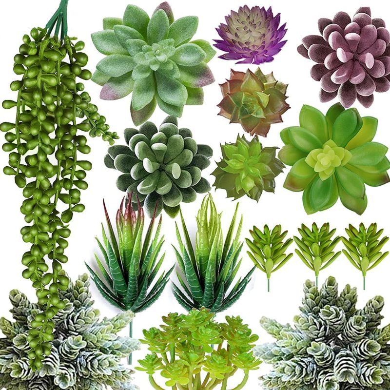 Photo 1 of  Artificial Succulent Plants - 16 Pcs Set Faux Succulents Unpotted Fake Succulent Plants, Premium Crafting DIY Floral Decor for Home Garden Office Party (High Realistic )
