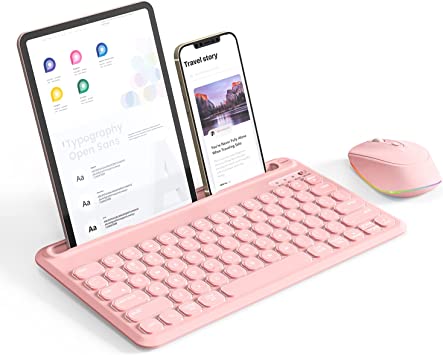 Photo 1 of Backlit Bluetooth Keyboard and Mouse, Multi Device Compact Wireless Keyboard with RGB Mouse Combo for Mac OS, iOS, iPad Pro/Air, New iPad 10.2, Android Tablet, Windows - Pink

