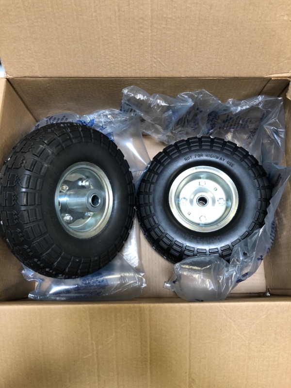 Photo 2 of (2-Pack) AR-PRO 10-Inch Solid Rubber Tires and Wheels - Replacement 4.10/3.50-4” Tires and Wheels with 5/8” Axle Bore Hole, and Double Sealed Bearings - Perfect for Gorilla Carts
