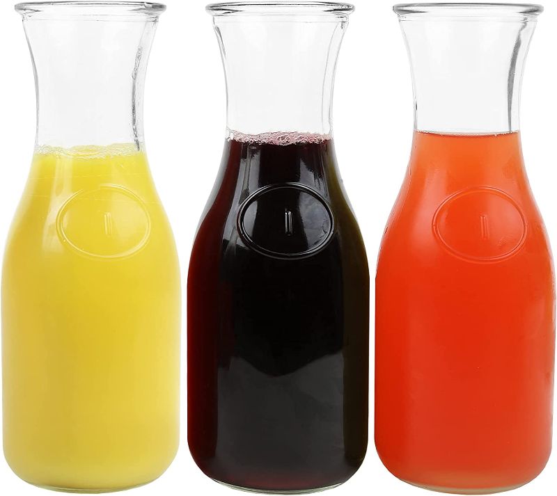 Photo 1 of  Glass Carafe Glass Pitcher for Water Juice and Mimosa Bar [0.5 Liter / 17 fl. oz.] [Set of 3]
