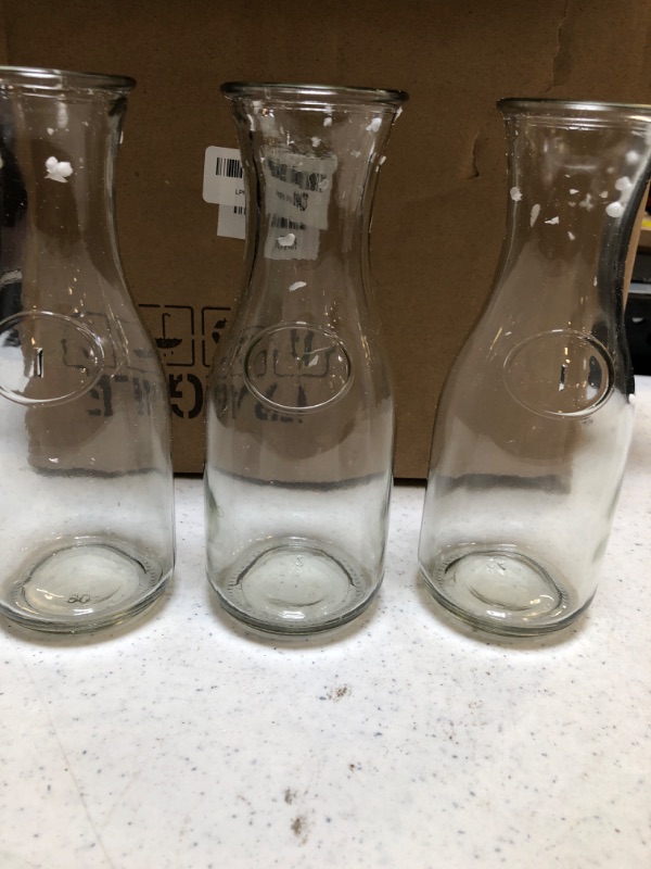 Photo 2 of  Glass Carafe Glass Pitcher for Water Juice and Mimosa Bar [0.5 Liter / 17 fl. oz.] [Set of 3]
