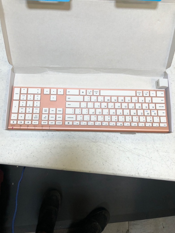 Photo 2 of Bluetooth Keyboard, iClever DK03 Wireless Keyboard Multi-Device Keyboard, Dual Mode (Bluetooth 4.2 + 2.4G) Ultra Slim Full Size Keyboard for Mac, iPad, Apple, Connect Up to 3 Devices (Champagne Gold)
