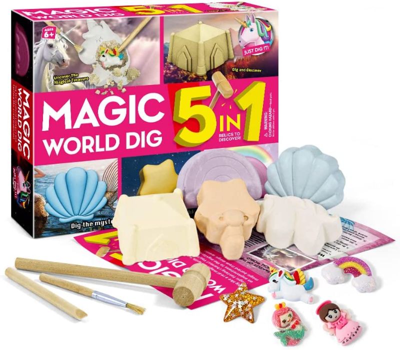 Photo 1 of Dig Kit Discovery Kids Science Toys Dig Up Magic World 5in1 Excavation Set Treasure Archeological Excavation Discovery Toys Science Educational Gifts for Boys & Girls
