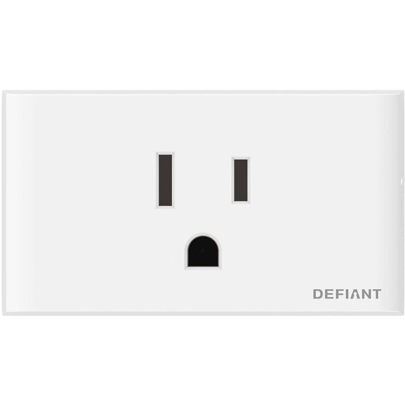 Photo 1 of Defiant 10 Amp 120-Volt Smart Hubspace Wi-Fi Bluetooth Plug with Single Outlet Works with Amazon Alexa and Google Assistant, White
